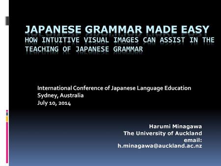 Japanese grammar made easy How intuitive visual images can assist in the teaching of Japanese grammar International Conference of Japanese Language Education.